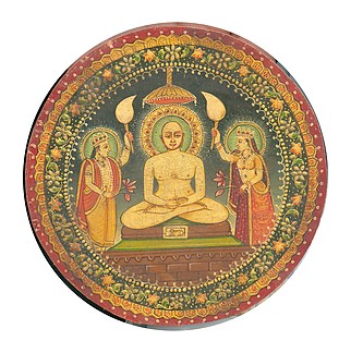 Jain_painting_of_Mahavira_buddha_ket_eletfa_fenyfa_feny_mandala_aura_kiralyok_oroszlan.jpg